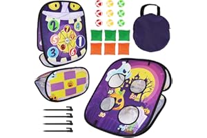 AVISKI Halloween Party Games for Kids, Halloween Bean Bag Toss Games Outdoor with Ghost Pumpkin Castle Pattern and Scores, Halloween Games and Yard Outdoor Indoor Activities for Family Toss Game