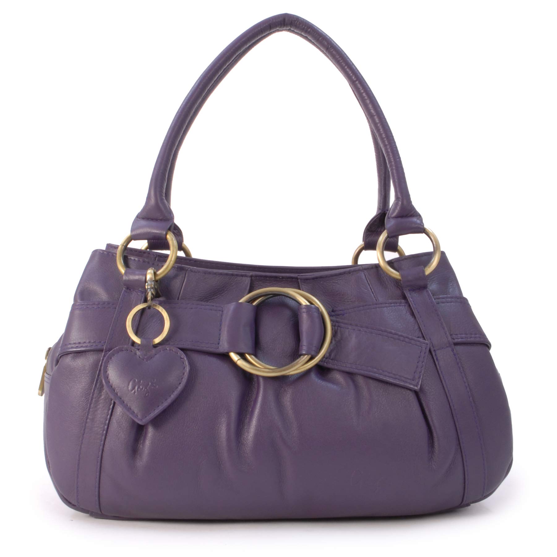 Gigi - Women's Leather Top Handle Bag - Ladies Small Handbag - With Heart Keyring Charm - Othello 4466 - Purple