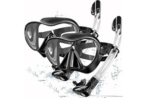 Bairuifu Snorkel Mask 2 Pack, 100% Food-Grade Silicone Snorkel Set Anti-Fog Tempered Glass Scuba Mask, Snorkeling Gear for Adults