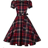 tagunop Women's Boatneck Vintage 1950s Cocktail Party Dress with Puff Sleeves