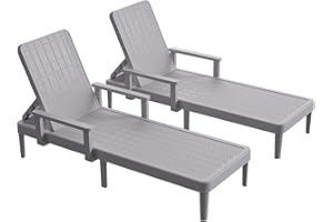 HOMSHADE Chaise Lounge Chair Outdoor - Set of 2 with 5 Position Adjustable Backrest, Armrest, Waterproof, 330lbs Weight Capacity for Pool, Resin, Light Grey