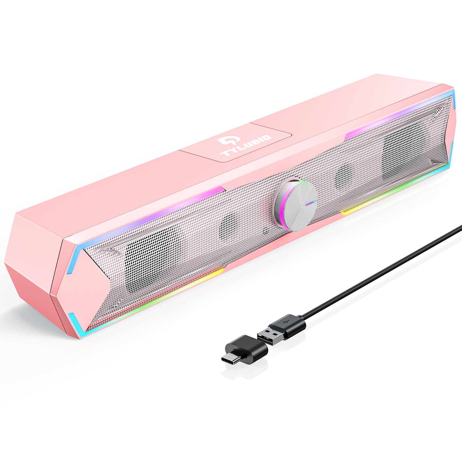 Photo 1 of *Minor Damaged* Computer Speakers for Pc Desktop with Clear Sound, Flowing LED PC Speaker for Computer Desktop Laptop Monitor, Bluetooth & USB Input - Pink