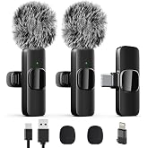 Professional Wireless Lavalier Lapel Microphone for iPhone, iPad, Mini Video Recording Mic for Interview Video Podcast Vlog YouTube &amp; Livestream, Noise Reduction, Plug &amp; Play, 2 Pack (Type-C port)