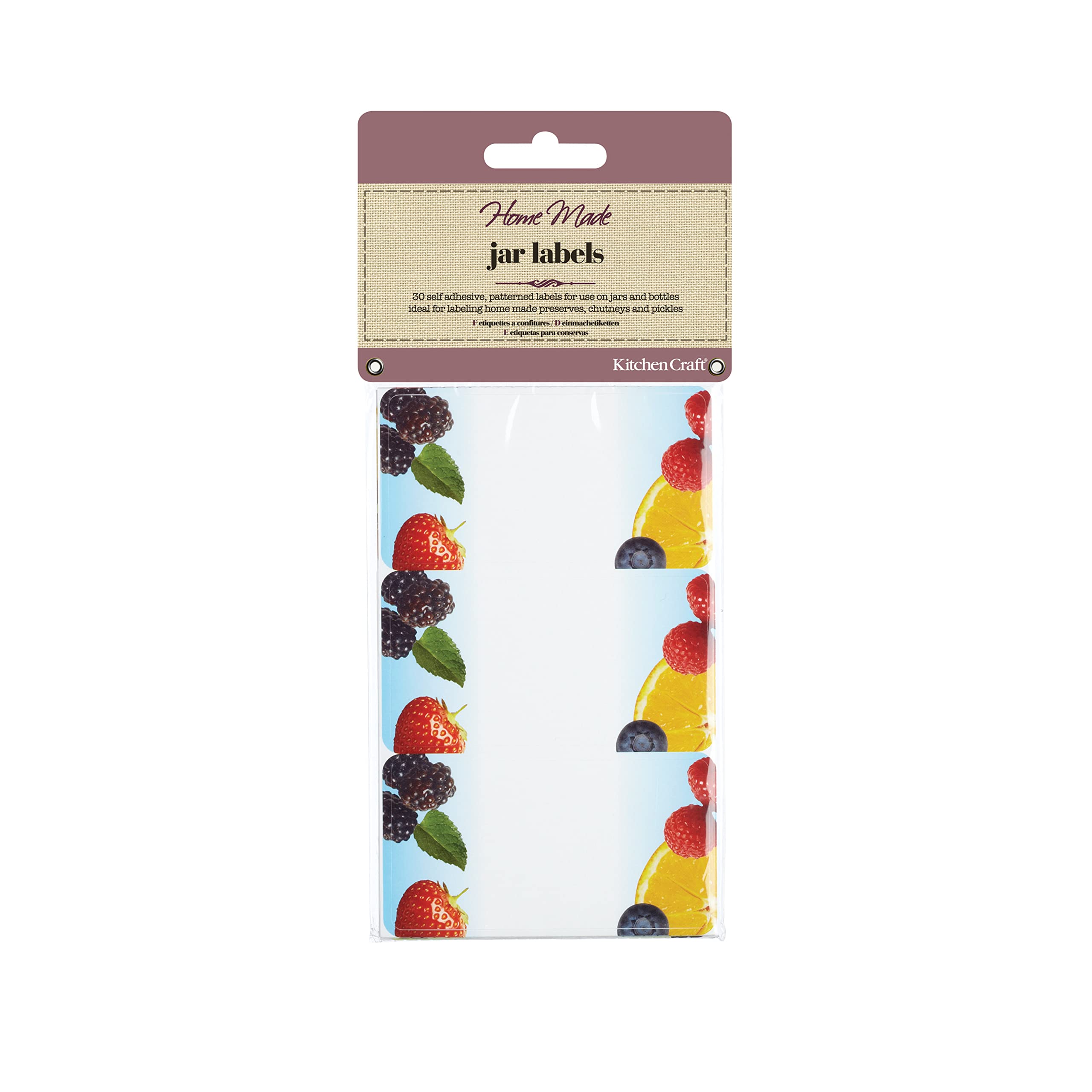 KitchenCraft Home Made Jam Jar Labels with Fruit Design, Multi Colour, Pack of 3