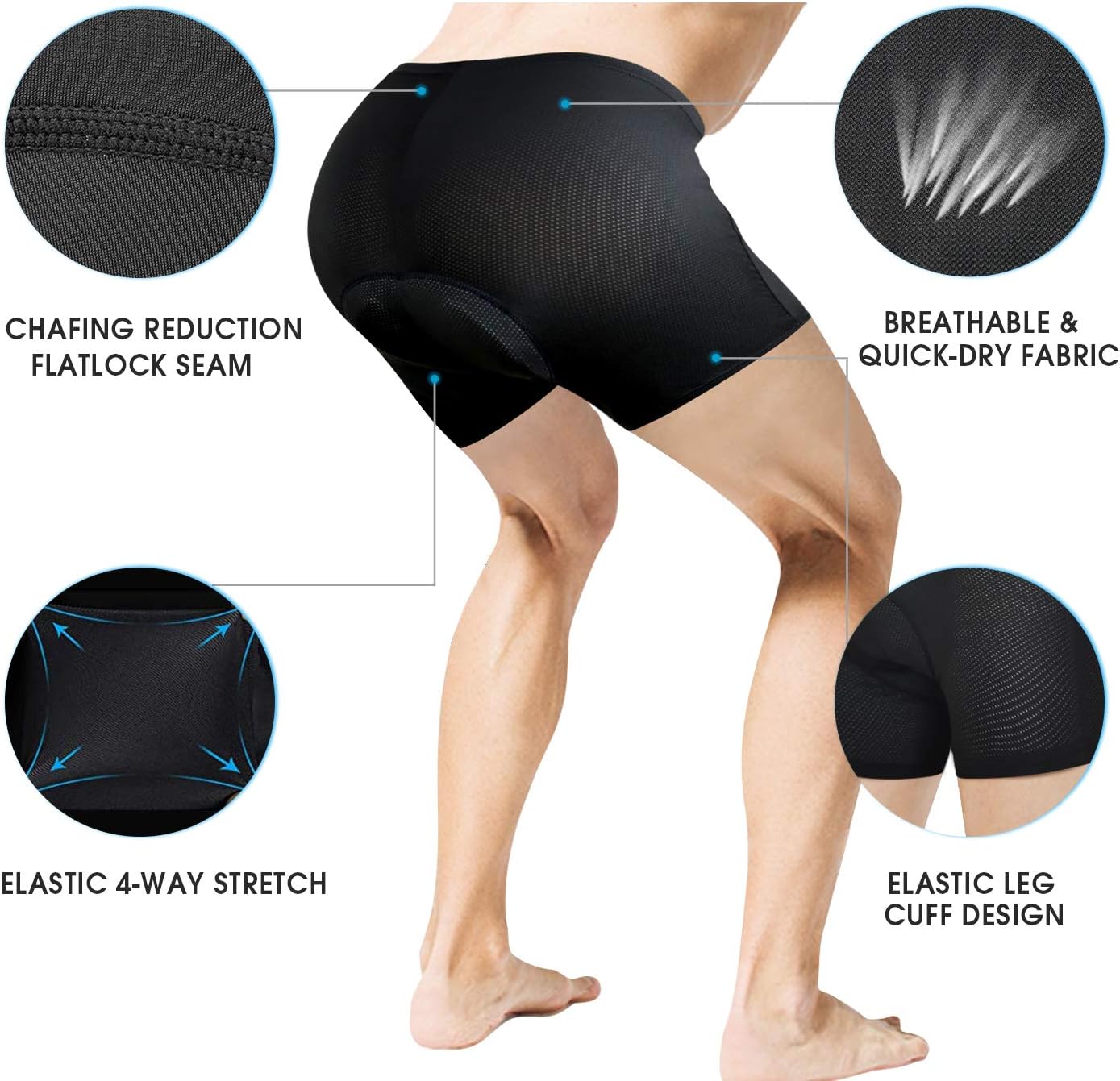 CYCWEAR Men's Cycling Underwear Shorts 3D Gel Padded Bike Undershorts MTB Bicycle Underwear: Clothing