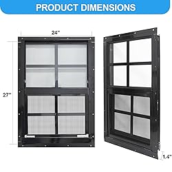 NeatiEase 2 Pack Shed Window with Black Frame, 24 x