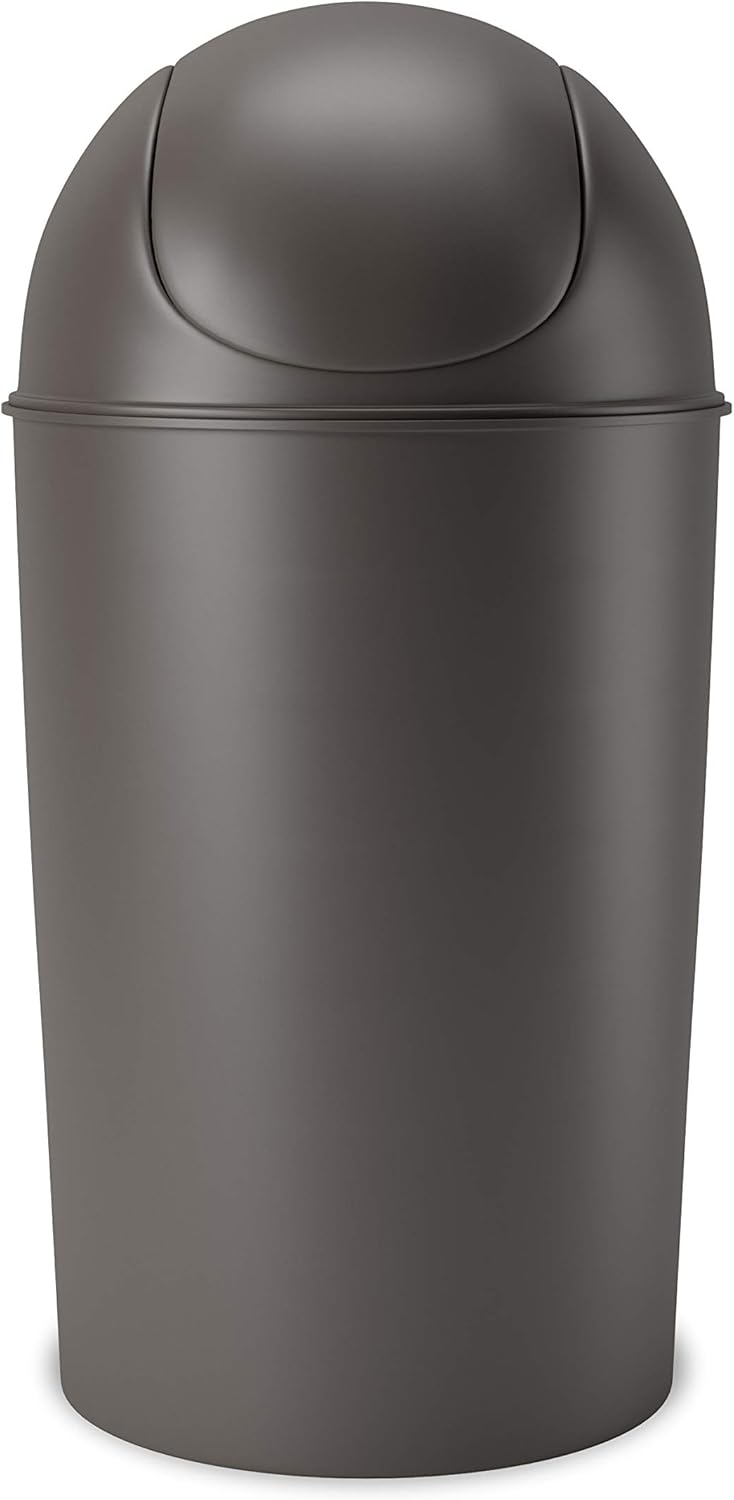 Umbra Grand Swing Top Garbage Large Capacity 10 Gallon Kitchen Trash Can with Lid, Indoor/Outdoor Use, Pewter