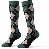 RosyClouds Womens Girls Argyle Knee High Socks Green Yellow Grey Khaki Coffee Vintage Colorful Argyle Novelty Socks