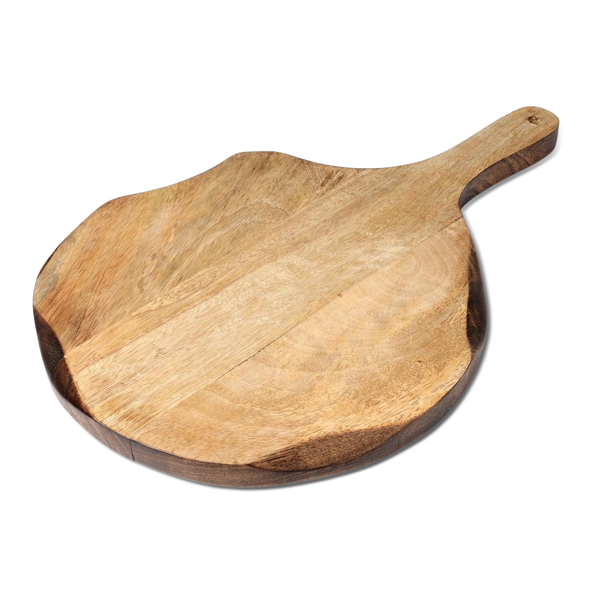 GoCraft Round Wooden Cutting Board | Mango Wood Pizza Peel | Chopping, Prep, Serve Board | Charcuterie Platter - 16" x 11"