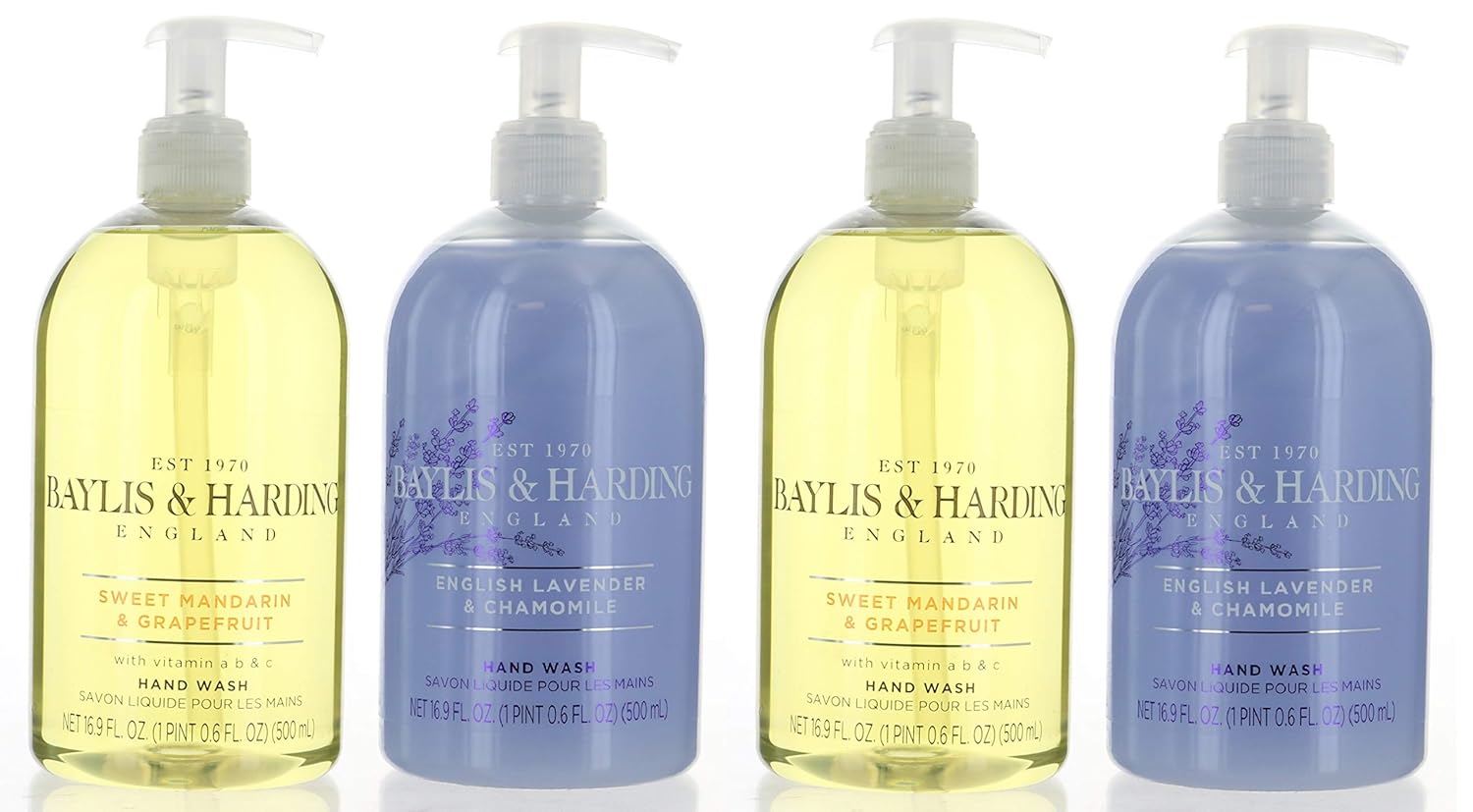Baylis & Harding Hand Wash 4 Pack, England Sweet Mandarin & Grapefruit and English Lavender% Chamomile : Beauty