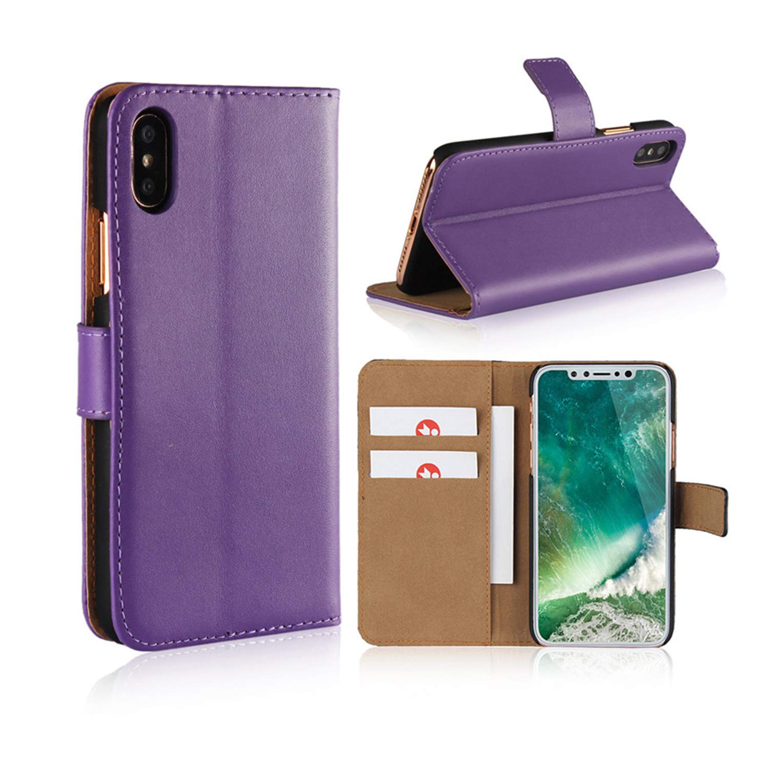 Smart Fit Sport Leather Case for iPhone - SFS Leather Wallet Case for iPhone X/XS 4/4S 5/5S 5C 6/6s 6 Plus 7/8 7 Plus/8 Plus 8 Plus, Leather, Purple, For iPhone X/XS