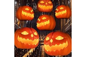 THIGREACT Halloween Decorations - Set of 6 Floating LED Pumpkins with Remote Control - Magic Hanging Flickering Warm Light Flameless Floating LED Pumpkins Decor for Indoor Home Room Bedroom Party Decoration