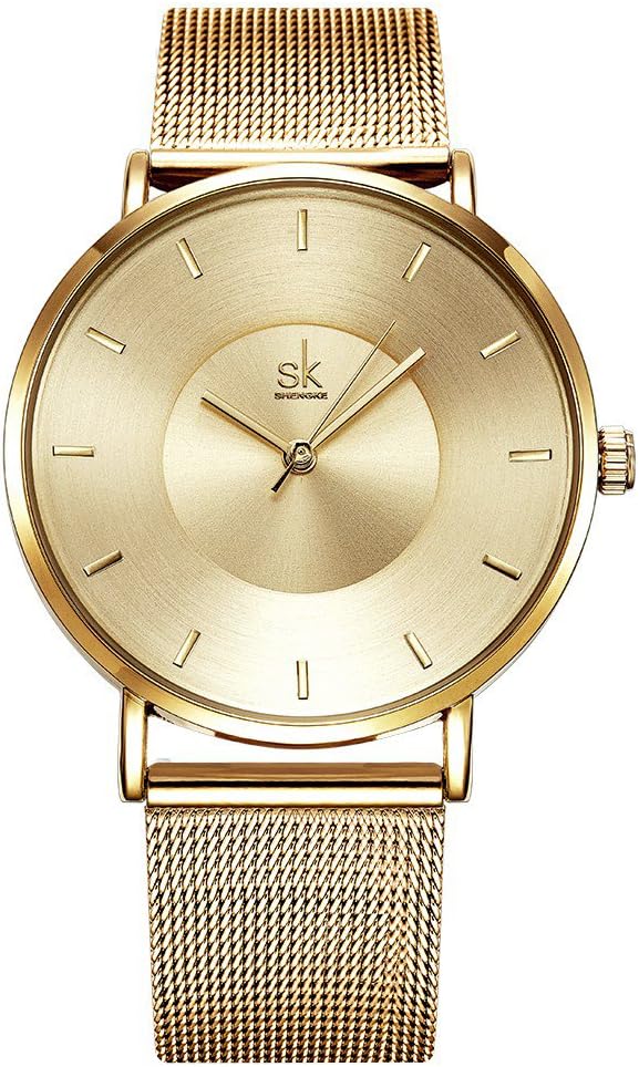 SK Watches Women Stainless Steel Band Ladies Quartz Wristwatches Women Clock Bracelet Watch (0059 Gold)