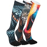 Magifuls VividPrint 5-Toe Socks (3 Pairs) – Stylish Crew Socks for Women & Men, Breathable & Supportive