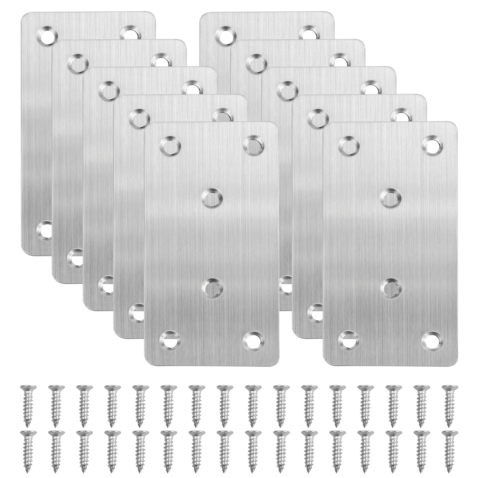 10PCS Flat Metal Brackets Repair Connector, Stainless Steel Sleeper Brackets 100x50x2mm, Heavy Duty Flat Brackets, Flat Brackets for Wood, Stainless Steel Mending Plates, for Connector Wood Fixing