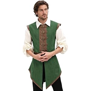 Cdecgo Medieval Sleeveless Vest Men's Renaissance Tabard Tunic LARP Ren Faire Costume