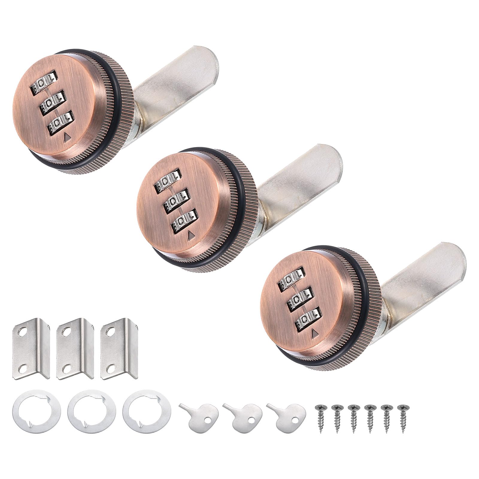 PATIKIL 3/4" Combination Cam Lock, 3 Pcs File Cabinet Locks with Combination Password Coded Cabinet Locks with Cylinder Chrome for 0.2-0.5" Thick Wood Drawer Mailbox Filing Cabinet, Red