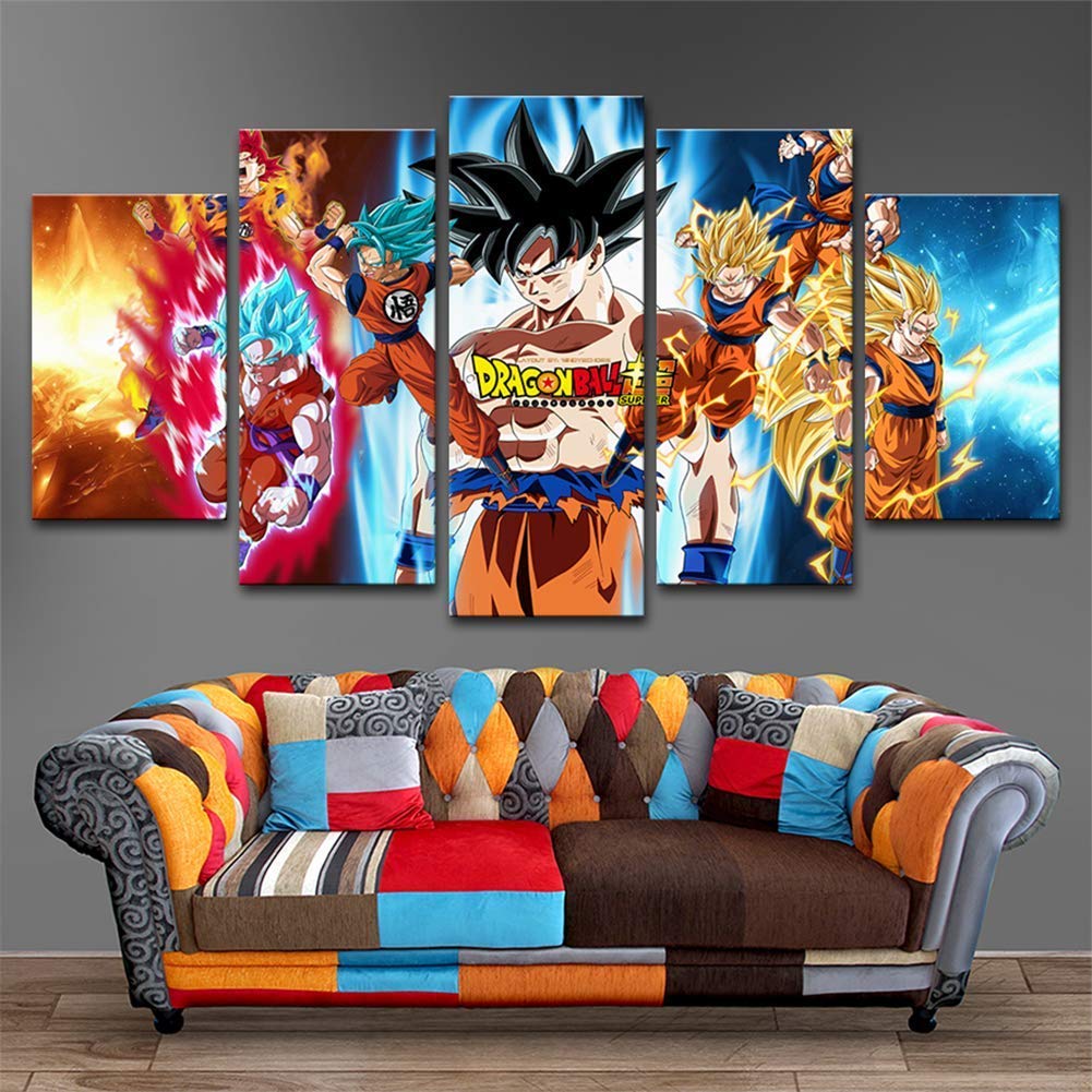 Napravi Rs Gtt Dragon Ball Z Image Imprimee Sur Toile 5 Panneaux Impression Super Saiyan Image Impressions Toiles Pour Salon Decoration A 10 15 2 10 2 10 25cm 1 Impressions Sur Toile Tableaux