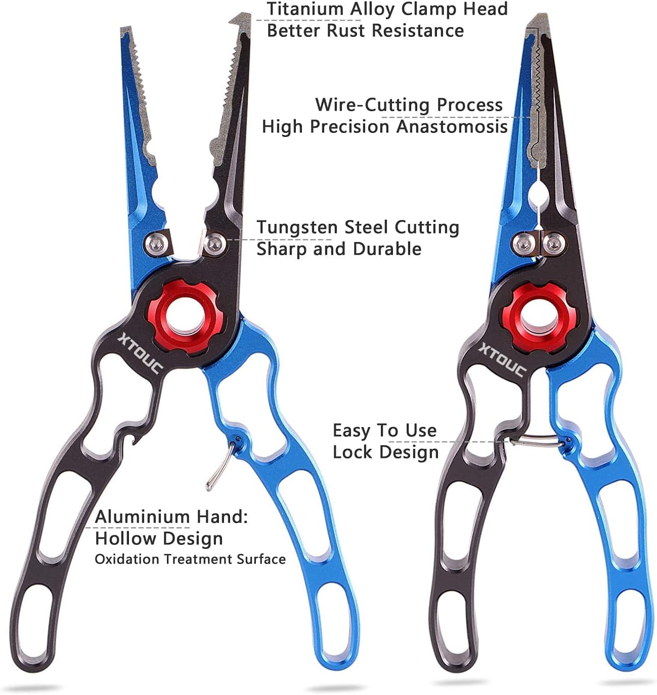 XTOUC Fishing Pliers, Titanium Alloy Clamp Head Fishing Gear, Saltwater Resistant Fishing Tools, Hook Remover Braid Line Cutting and Split Ring Pliers, with Sheath and Lanyard (Blue&Gray) : Sports & Outdoors