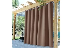 StangH Deck Waterproof Curtains Outdoor - Extra Wide Grommet Top Blackout Thermal Insulated Sliding Door Drapes for Front Porch/Patio/Gazebo/Balcony, Mocha, Wide 100 x Long 95 inches, 1 Panel