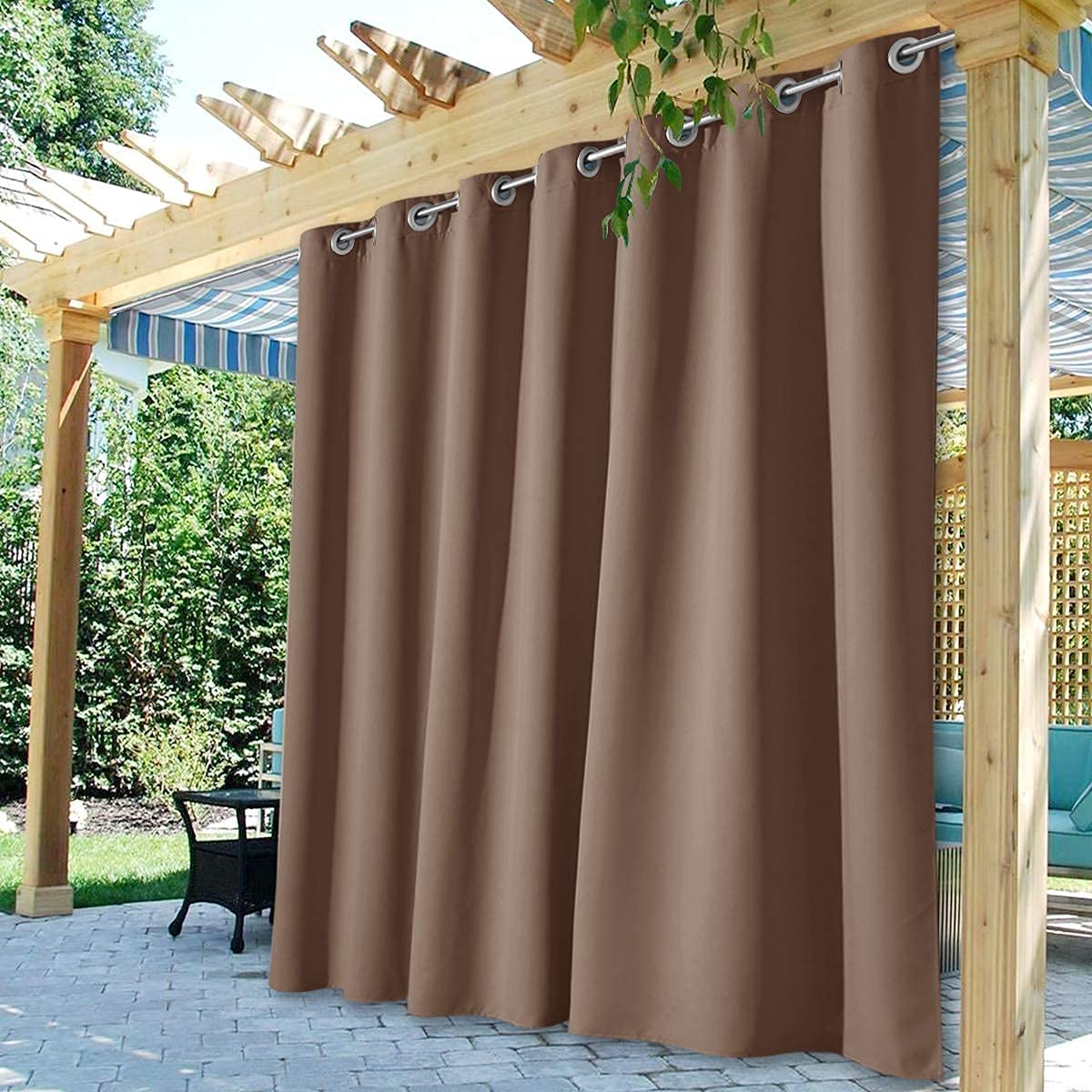 StangH Deck Waterproof Curtains Outdoor - Extra Wide Grommet Top Blackout Thermal Insulated Sliding Door Drapes for Front Porch/Patio/Gazebo/Balcony, Mocha, Wide 100 x Long 95 inches, 1 Panel