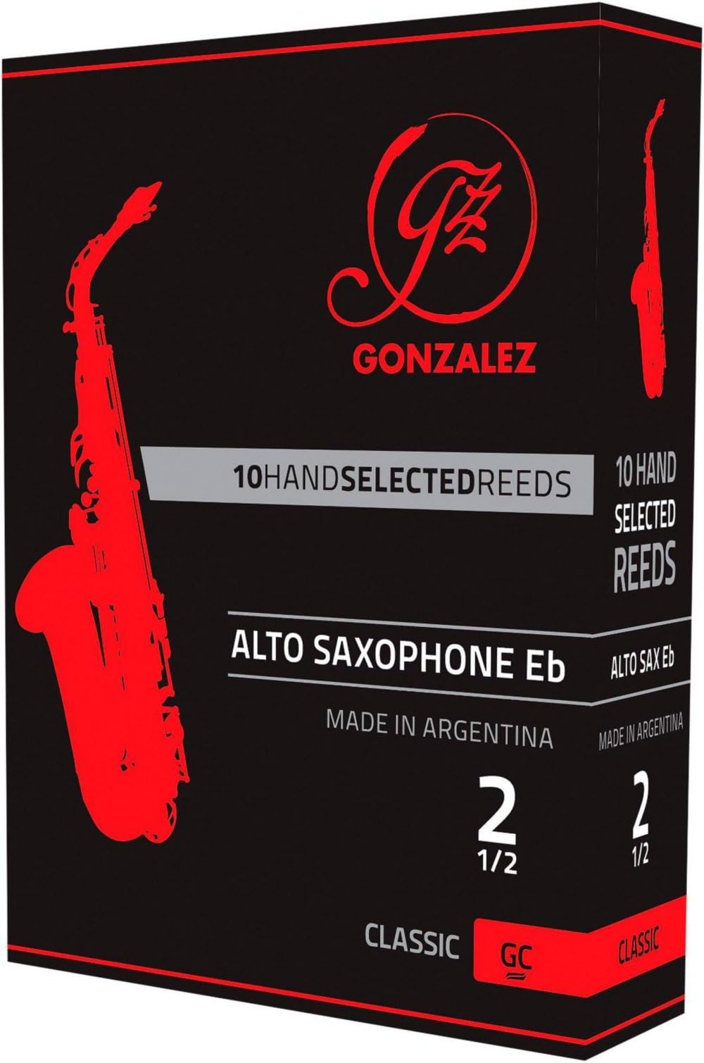 GONZALEZClassic Alto Saxophone Reeds Box of 10 Strength 2.5