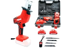 DOGTOOTH 21V Compact Cordless Saber Reciprocating Saw Set with 2 * 2.0Ah Batteries for Wood & Metal Cutting, Compatible with Makita 18V Battery, include 4* Tool-Free Bladese, Charger
