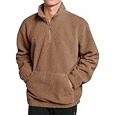Runcati Mens Fuzzy Sherpa Sweatshirt Quarter Zip Fleece Pullover Winter Fall Warm Outerwear With Kangaroo Pocket