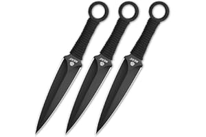 REAT Throwing Knives - 3 Piece, 6.5" 440 Stainless Steel with Cord-Wrapped Handle, Includes Nylon Carrying Case for Safe Storage,Kunai Knives for Competition,Recreation