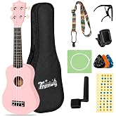 Trendy Soprano 21inch Ukulele Pink Beginner Kit Carrying Bag Tuner Strap Sqare String Fingerboard Stickers Ukulele For Beginners Adult Student Nylon String Guitar Ukelele Ukalele