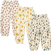 GFQLONG Toddler Baby Girls 3 Pack Elastic Waist Pants Soft Cotton Linen Harem Bloomers Summer Fall Long Pants