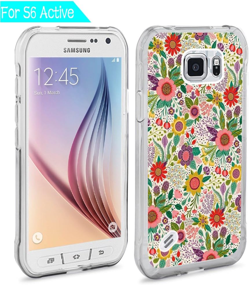 S6 Active Case Floral,Ecute S6 Active Soft Slim Flexible Clear Rubber Side + Style Hard Back Case for Samsung Galaxy S6 Active - Fresh Flowers