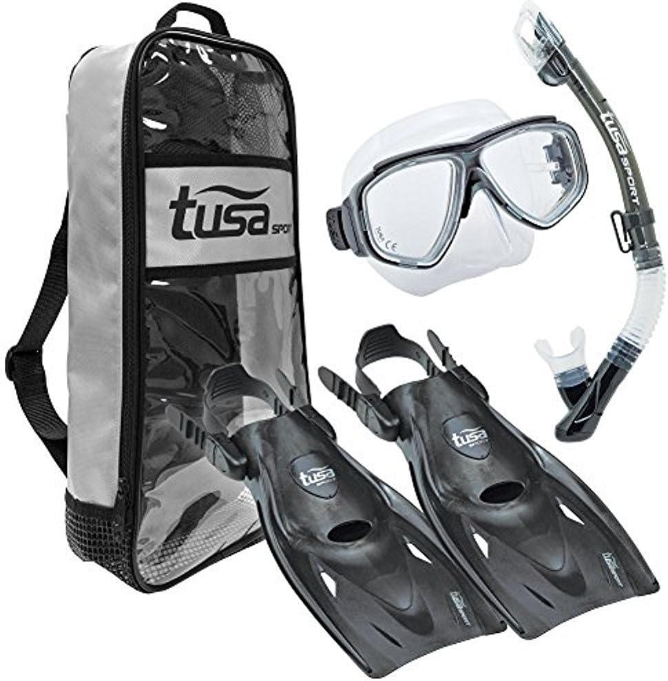 TUSA Sport Adult Splendive Mask, Dry Snorkel, and Fins Travel Set