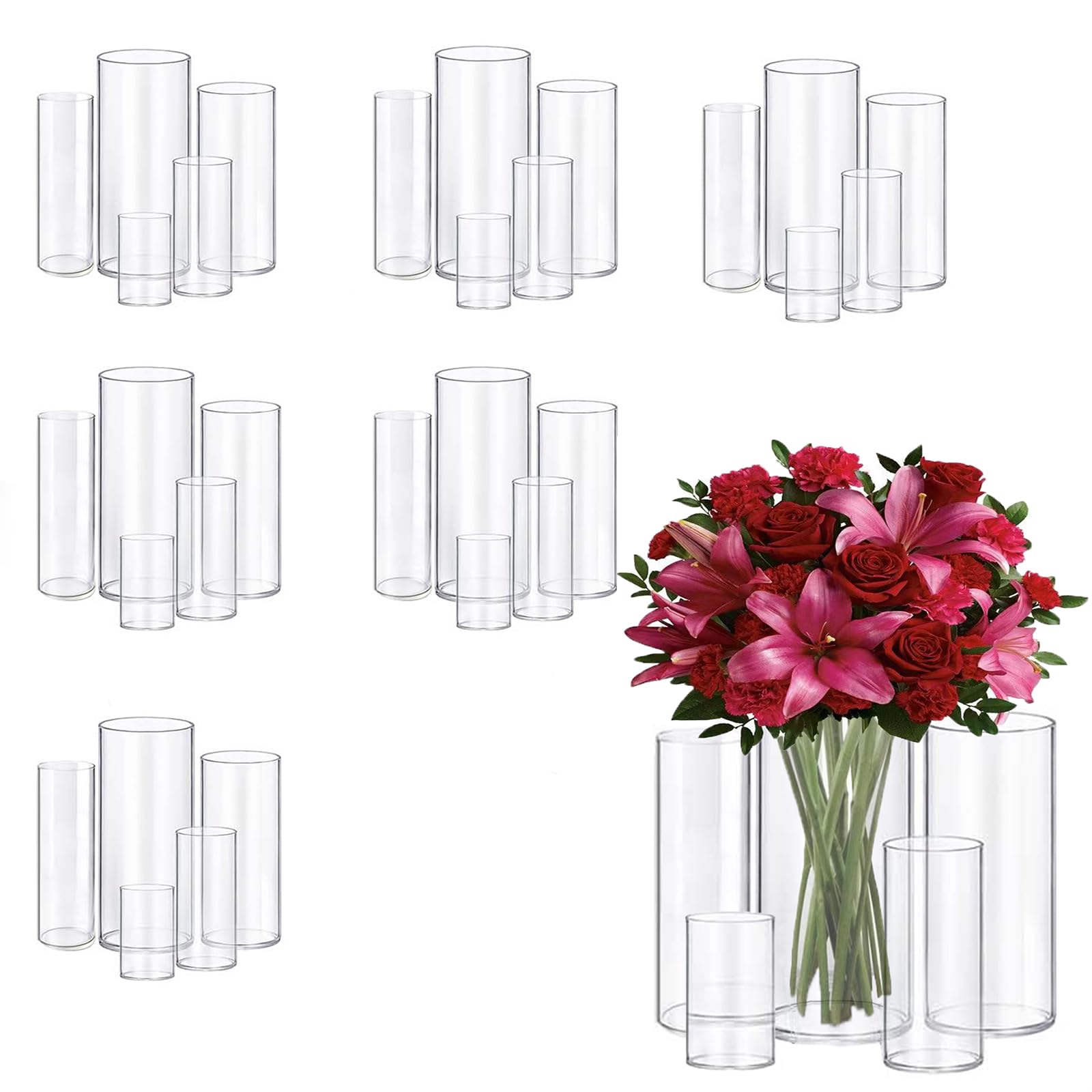 Photo 1 of 30pcs 11.8Inch Large Size Glass Vase Cylinder for Centerpieces Small Flower Glass Clear Home Decor Centerpiece Table Flower Vase Decorations for Wedding?Holiday 6,7.9,10,10,11.8Inch Tall