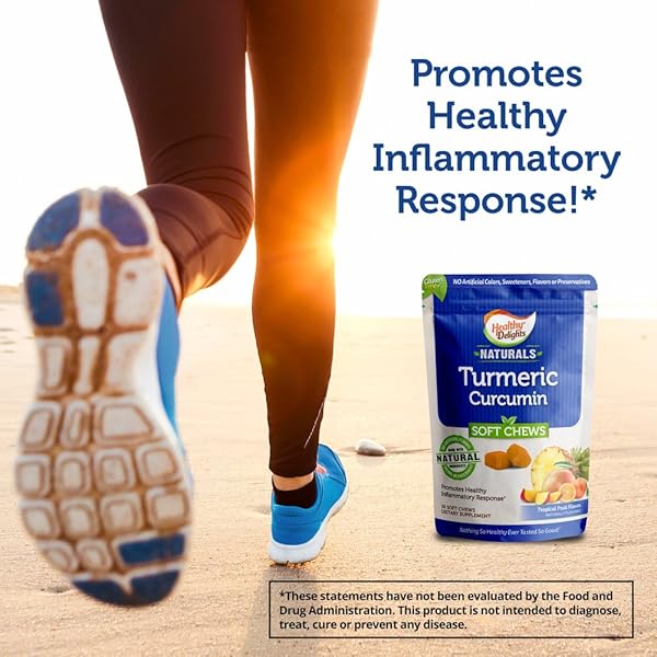 HEALTHY DELIGHTS NATURALS, TURMERIC CURCUMIN SOFT CHEWS, PROMOTES HEALTHY INFLAMMATORY RESPONSE, DELICIOUS TROPICAL FRUIT FLAVOR, 30 COUNT