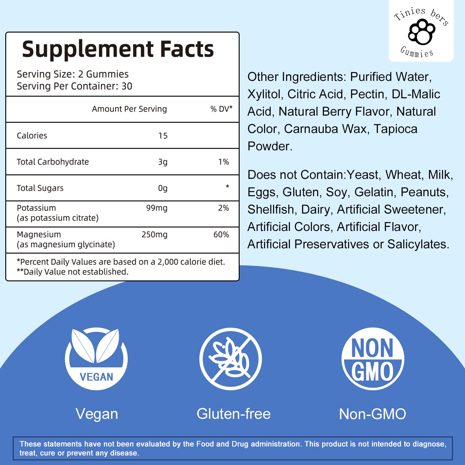 Magnesium Threonate Gummies 500mg and Potassium Magnesium Gummies, Sugar Free for Adults and Kids, Fruits Flavor, Vegan, Pectin, Non-GMO, Gulten Free