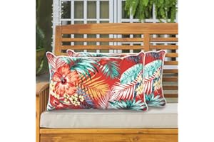 IN4 Care Lumbar Pillow Covers Set of 2, Outdoor Indoor Waterproof Decorative Patio Lumbar Pillowcase Shell 12x20 Inch, Rectangular Cushion Case for Couch Sofa Garden Farmhouse-Sadira Chili Haze
