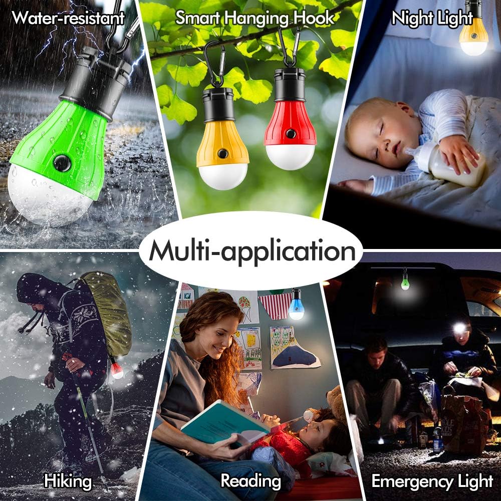 FLY2SKY Tent Lamp Portable LED Tent Light 4 Packs Clip Hook Hurricane Emergency Lights LED Camping Light Bulb Camping Tent Lantern Bulb Camping Equipment for Camping Hiking Backpacking Fishing Outage: Sports & Outdoors