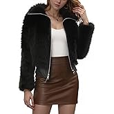 Xukiki Women Winter Coats Fleece Cropped Jacket Faux Fur Long Sleeve Shaggy Warm Outerwear Fall Clothes