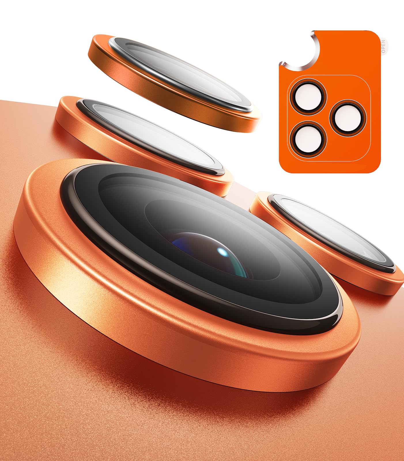 Photo 1 of TORRAS 3-Year Ultimate Durability for iPhone 17 Pro Max/17 Pro Camera Lens Protector-1:1 Invisible Fit & Ultra Clarity, Military-Grade 9H+ Aerospace Glass Anti-Scratch Easy Installation, Cosmic Orange