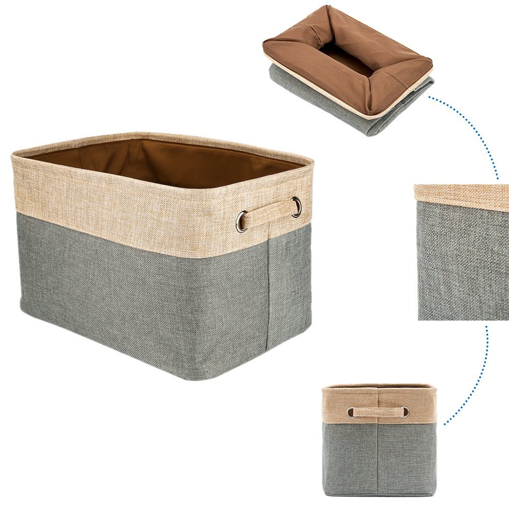 Foldable Convenient Storage Box Organizing Basket Closet Organizer with Handles, Cotton & Jute