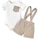 Unutiylo Baby Boy Outfits 0-12 Months Short Sleeve Romper Suspenders Pants Spring Summer clothes