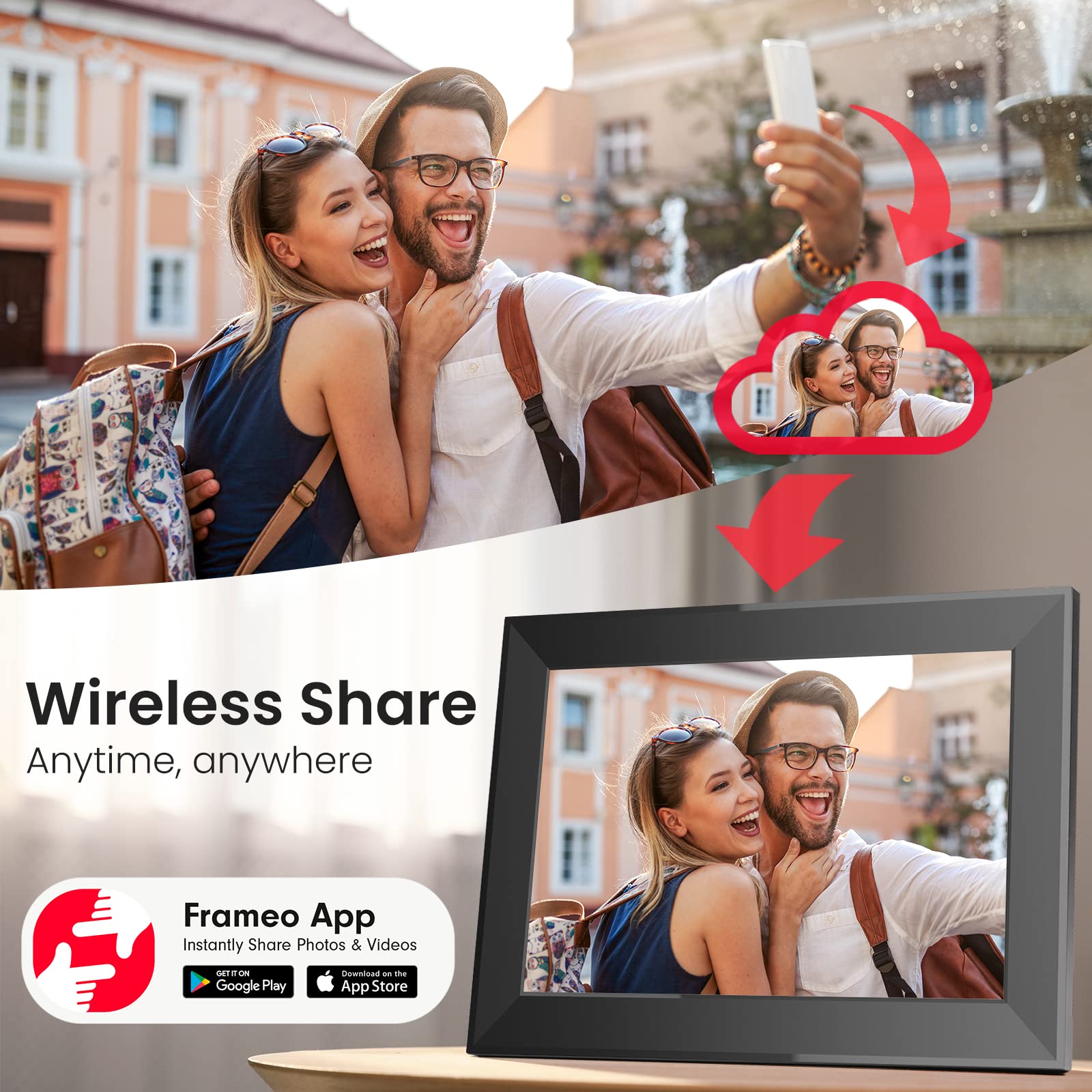 10.1 Inch Digital Picture Frame with 32GB Storage, Frameo WiFi Digital Photo Frame, 1280 * 800 IPS Touch Screen, Auto-Rotate Slideshow, Easy to Share Photo/Video via Free App