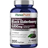 NusaPure Black Elderberry 50:1 Extract, 100 mg Equivalent to 5,000mg per Veggie Capsules, 200 Count (Vegan, Non-GMO, Bioperine) Dietary Supplement