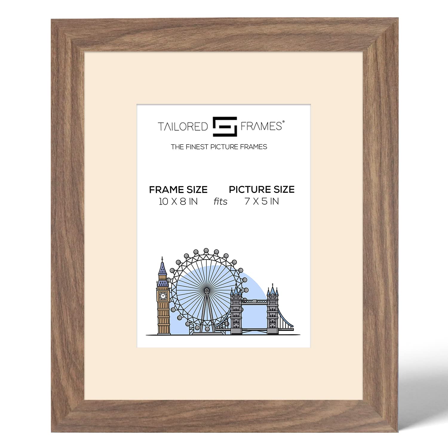 Tailored Frames Seattle Walnut 10" x 8" Frame for 7" x 5" Picture | Single Picture Frames | Table Top & Wall Hanging Type | Photo Frame With Antique Mount