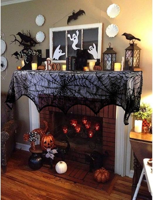 Amazon Com Fechix Black Lace Fireplace Scarf Halloween Decoration