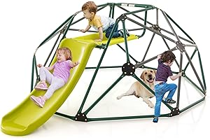HONEY JOY Climbing Dome with Slide, 8FT Jungle Gym Monkey Bar for Backyard, Outdoor Climbing Toys for Toddlers Playground Equipment, Geometric Dome Climber for Kids Age 3-8, Gift for Boys Girls, Green