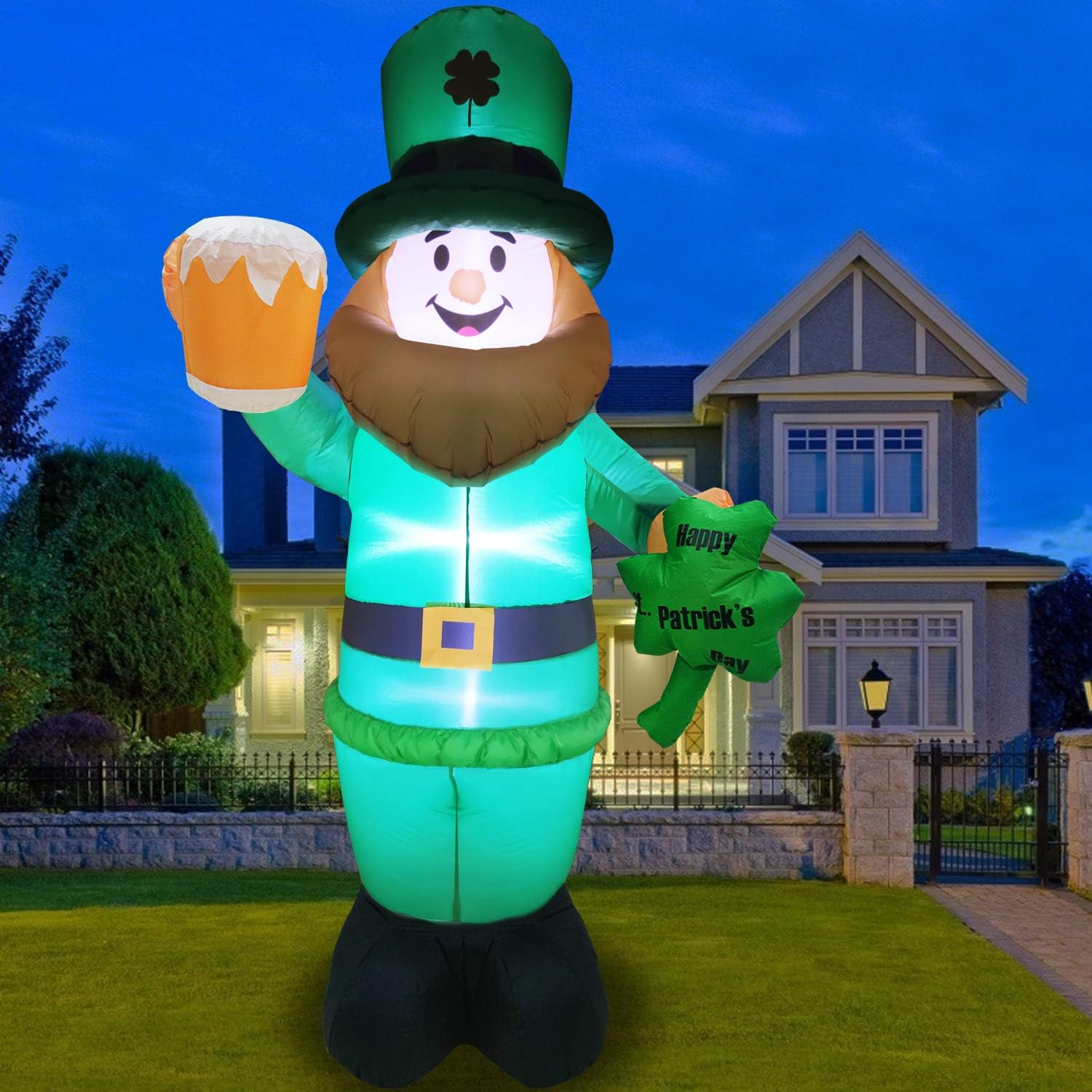 8 Foot St Patricks Day Inflatable St Patricks Day Decorations Outdoor Giant Inflatable Leprechaun with LED Light Holding Shamrocks Beer for Irish Day Yard Decoration Lucky Decor Fun Holiday Blow Up: Garden & Outdoor