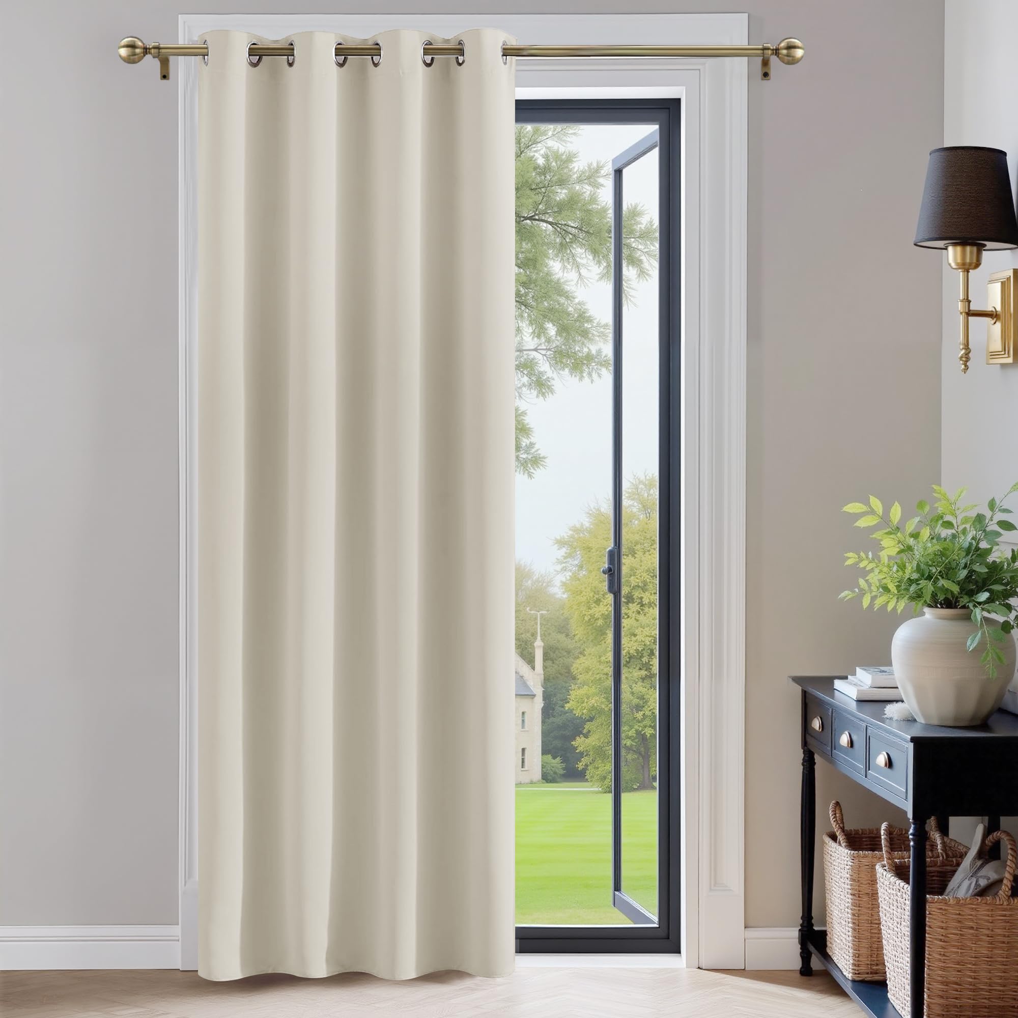 PONY DANCE Door Curtain Thermal - 1 Panel Blackout Curtains for Living Room Bedroom Kitchen Privacy Screen Heat Cold Insulated, 46 inch Width x 84 inch Drop, Light Beige