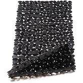 WELTRXE Non Slip Bathtub Mat 35 x 16 Inches Pebbles Shower Mats with Suction Cups, Drain Holes for Bathroom Showers, Tub, Machine Washable Bathroom Mats BPA, Latex Free Safe Tub Mats - Black